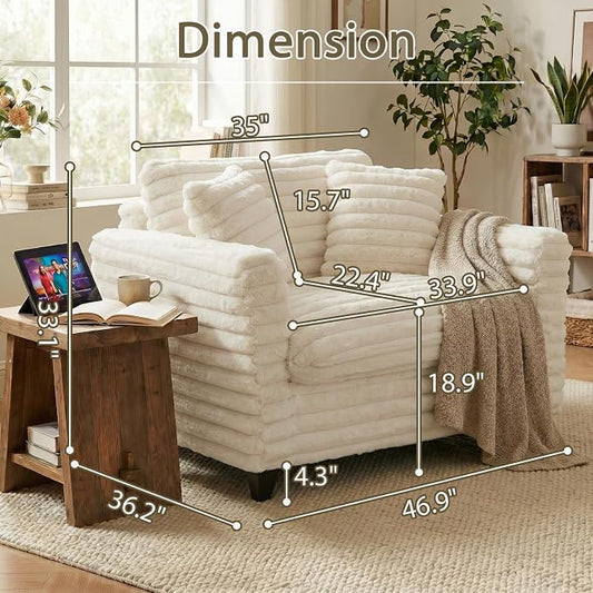 ERYE 46.9" Corduroy Upholstered Accent Chair Wide Seat Armchair for Living Room Bedroom, Modern Cloud Cushion Armchair W/ 2 Pillows and Wooden Legs for Home Apartment Office