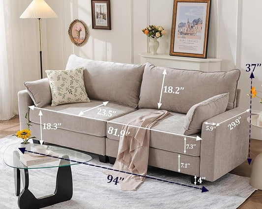 94'' Modular Sectional Sofa with All Seats Storage,Oversized 3-Seater Comfy Couches with Throw Pillows,Big Loveseat for Living Room,Bedroom,Chenille,Khaki