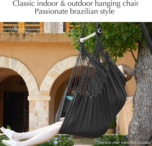 PNAEUT Hammock Chair Hanging Rope Swing for Outside Indoor for Bedroom, Outdoor, Patio (Night Gray)
