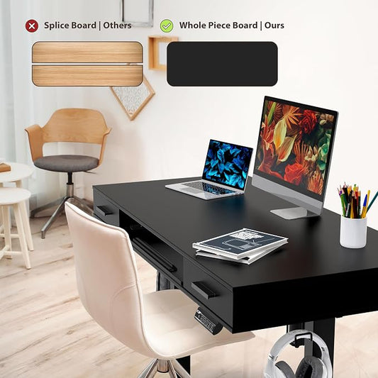 SHW 48-Inch Electric Height Adjustable Desk with Keyboard Tray and 2 Drawers, Black
