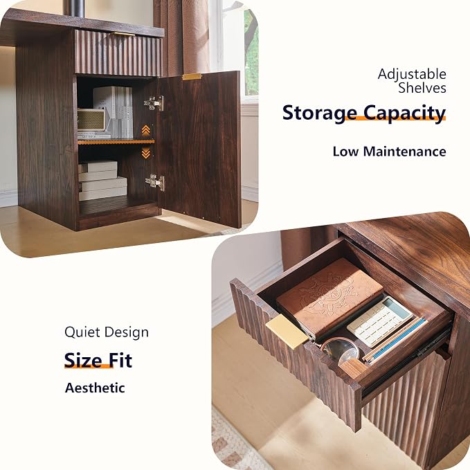 60" Modern Home Office Desk, Reversible Left‑Right Cabinet, Built‑in Outlet | Reversible design lets you fix the cabinet on left‑hand or right‑hand side to fit your room layout