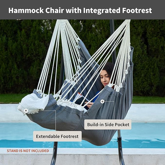 CHULIM Hanging Hammock Chair Swing MAX 500 lbs Outdoor Hanging Chair with Footrest Indoor Swing Chair with Portable Steel Spreader Bar and Hardware Kit for Bedroom Living Room Patio Porch - Dark Grey