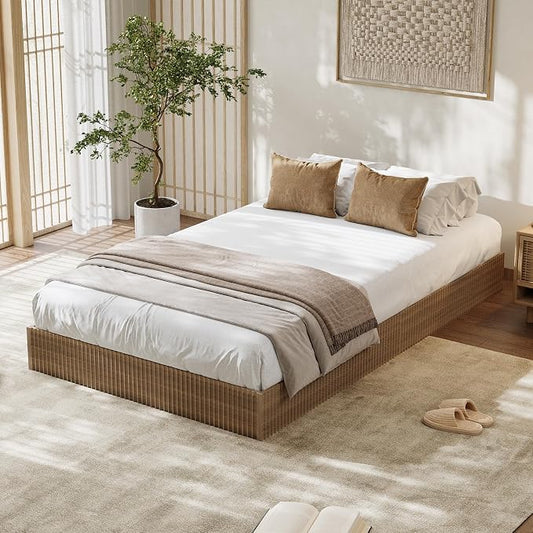 Garvee Twin Bed Frame, Wood Platform Bed with Fluted Design, Low Profile BedFrame, Minimalist Bed Base with Noise-Free, Easy Assembly, No Box Spring Needed, Walnut