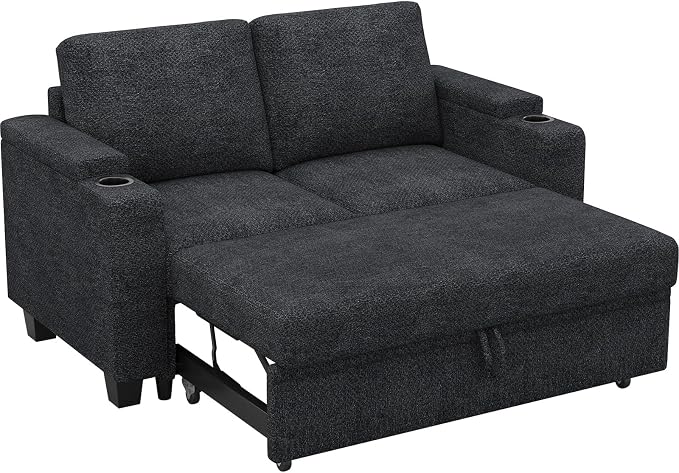 Belffin Modular Sectional Loveseat with Pullout Bed Sectional Sleeper Sofa with Pull Out Bed for Living Room.Dark Grey