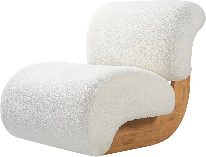 Merax 28" Modern Curved Boucle Accent Chair with Solid Wood Base, Mid-Century Armless Upholstered Slipper Lounge Chair for Living Room, Bedroom, Reading Nook, Natural + Beige