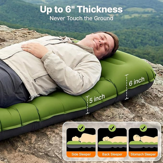 OGERY Sleeping Pad, Ultralight Inflatable Sleeping Pad for Camping with Pillow Built-in Foot Pump, 6" Extra-Thick Reinforced Camping Mattress for Hiking, Backpacking, Tent