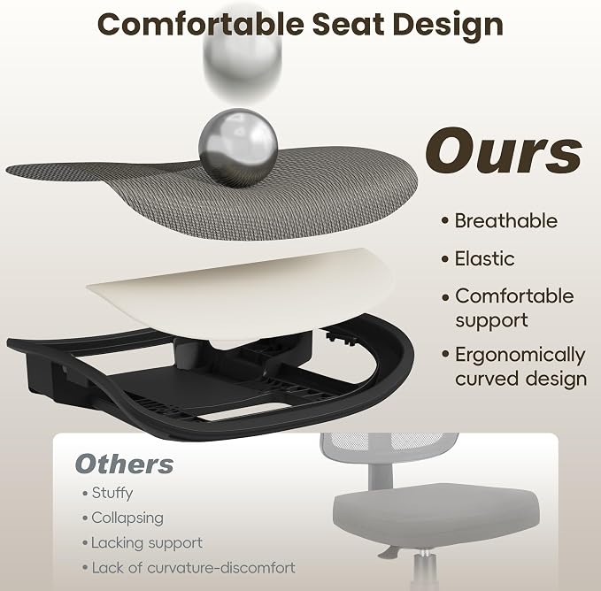 Ergonomic Office Chair, Mesh Computer Desk Chairs with Adjustable Lumbar Support, 3D Armrests, Tilt Function, Comfy Wide Seat, Swivel Executive Work Task Chair for Company and Home