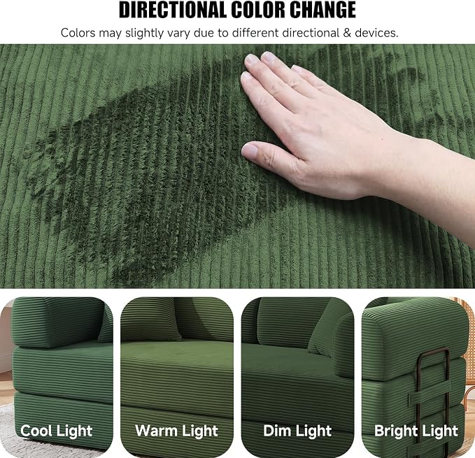 79" Convertible Sleeper Sofa Bed, Corduroy Boneless Fold-Out Couch in a Box, 4-in-1 Loveseat/Futon Couch, High-Density Foam, No Assembly, Side Pockets, 2 Pillows for Small Spaces, Dark Green