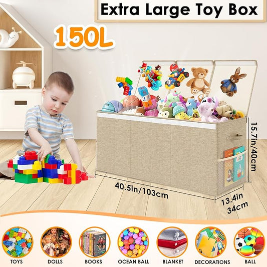 Extra Large Toy Box Chest with Lid, Kids Toy Storage Organizer for Boys Girls, Big Toy Bin Basket Extra Large Toy Storage Box for Living Room Playroom Nursery (40" x14" x16")