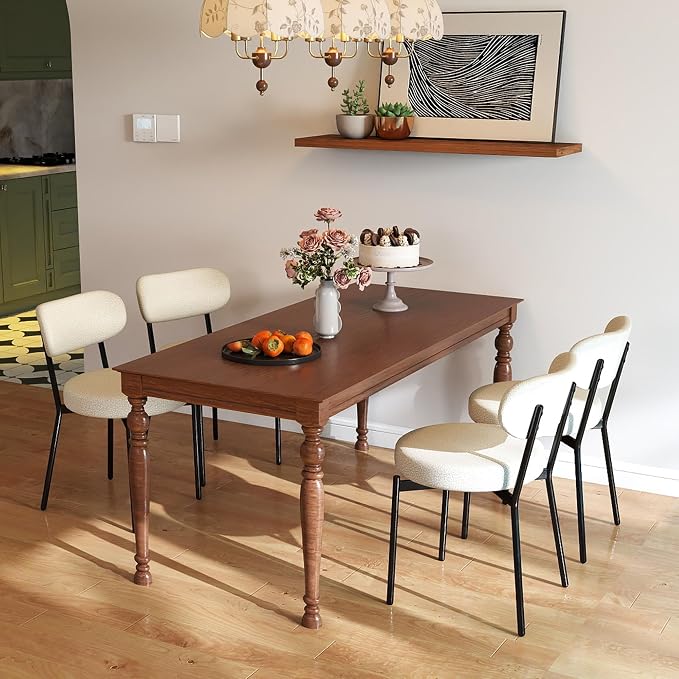 KROFEM Set of 4 Boucle Fabric Dining Chairs,White | Mid-Century Style Comfort Sponge Filled Seat Back Dining Room Chairs for Kitchen Dining Table