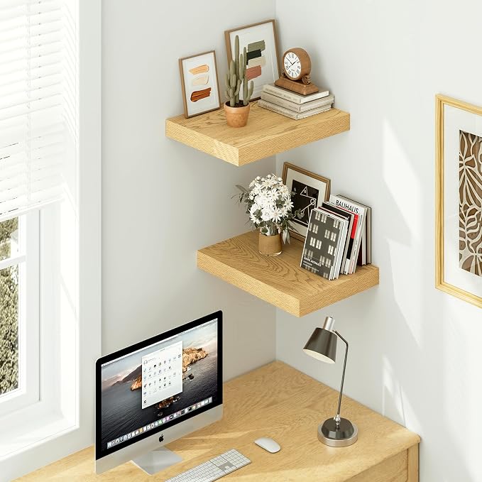 Vivelove 12 Inch Deep Floating Shelves 12 inch Long, Over Toilet Shelf with Invisible Brackets, Shelf for Bedroom Bathroom Living Room Kitchen Office, Rustic Farmhouse Decor, 12x12x1.5 Set of 2, Oak