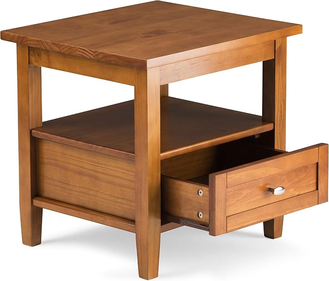 SIMPLIHOME Warm Shaker Solid Wood 48 inch Home Office Desk and 20 inch Rectangle End Side Table in Light Golden Brown