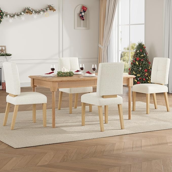HOMRELEXA Wooden Dining Chairs Set of 4, Dining Room Chairs with Wood Legs, Cloud-Like Cushion & Reinforcement Structure Design for Kitchen/Living Room/Restaurant, Easy Assembly