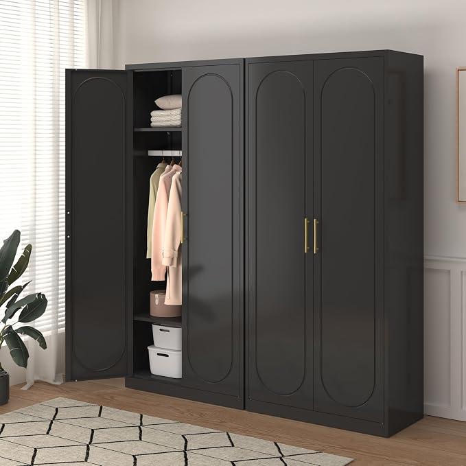 32" Metal Wall Cabinet 2 Doors,Black Hanging Cabinets with Handle,Metal Wardrobe Cabinets,Armoire Wardrobe Closet,Clothes Storage Cabinet for Bedroom,Laundry Room,Bathroom