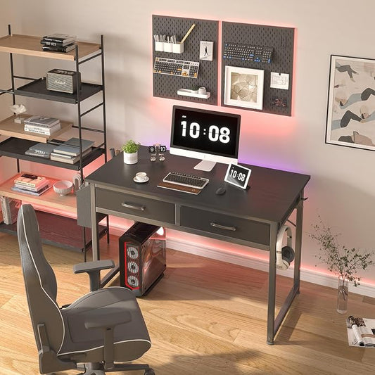 DLisiting Computer Desk with Fabric Drawers for Home Office Bedroom, 40 Inch Small Gaming Desk with 2 Drawers, Study Writing Table PC Desks, Black
