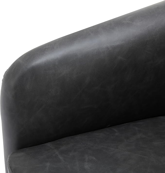 Swivel Accent Chair, Faux Leather Barrel Club Arm Chair Upholstered Round Armchair for Lving Room, Modern Small Bedroom Reading Seat - Black