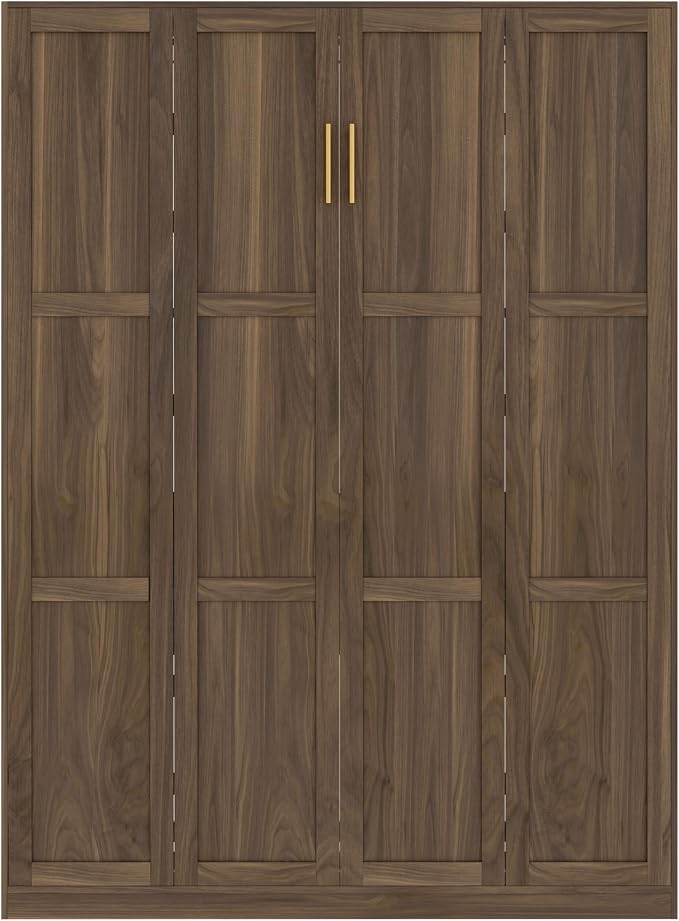 Bobve Farmhouse Murphy Bed Queen, 85" Wall Bed Folds to Save Space, Concealed Bed Frame with Hydraulic Rod and Wall Mounted Features for Apartment/Office/Guest Room