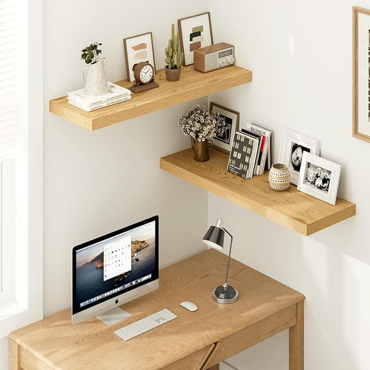 Vivelove 12 Inch Deep Floating Shelves 35.4 inch Long, Thick Wall Shelves with Invisible Brackets, for Bedroom Bathroom Living Room Kitchen Office, Rustic Farmhouse Decor, 36x12x1.5 Set of 2, Oak