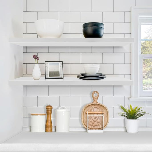Sorbus Floating Shelves for Wall - 35 Inch Long Bathroom Shelves, Wall Decor for Bedroom, Kitchen, Living Room & Book Storage - Mounted Floating Shelf with Invisible Brackets (White, 2 Pack) | Long Wall Shelves