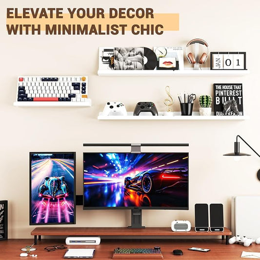 Qukaka Floating Shelves for Wall Decor, 15" Wall Shelves for Bedroom, Living Room, Kitchen, Bathroom Decor, Nail Polish/Book/Decoration/Makeup/Perfume Organizer Floating Shelf-3Pack White