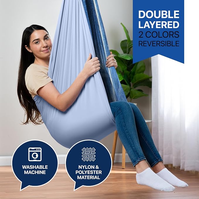 Indoor Sensory Swing for Kids or Outdoor – Holds 300lbs, Double-Layer, & 360° Swivel, Calming Compression Therapy Swing Hammock for Kids & Adults with All Hardware – Sensory-Motor Toys & Gifts