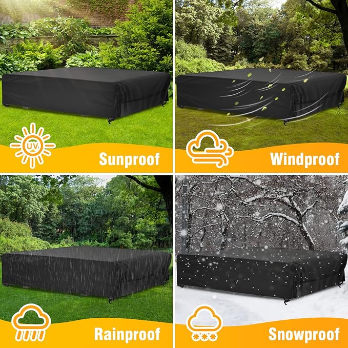 elway Patio Furniture Cover Waterproof Outdoor Sectional Sofa Set Covers, Large 126"Lx126"Wx28"H, All Weather Oxford Tear-Resistant Table Chair Set Cover with Windproof Design, Black