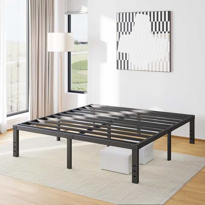 Furnitui 16 Inch High Platform California King Bed Frames, Metal Cal King Bed Frame No Box Spring Needed, Easy Assembly, Noise Free, Sturdy, Black