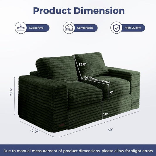 MAXYOYO Boneless Loveseat Sofa Couch for Adults, Floor Bean Bag Couch Sofa | Faux Fur Sofa with Armrests and Back Support, Plush Foam Filled Lounge Couch, Cozy Bean Bag Couch for Living Room, Apartment