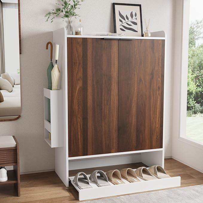 Verano Garden No Bend Shoe Cabinet with Slide Out Shelf, Top Storage Shelf & Umbrella Stand, 6-Tier Modern Shoe Organizer for Hallway, Apartment Entry
