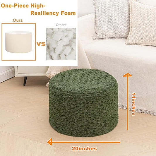 Round Pouf Ottoman 20 x 20 x 14 Inches Boho Poof Home Decor Floor Pouffe Ottoman Foot Rest for Couch Sofa Bean Bag Chairs Living Room Bedroom (Forest Green)