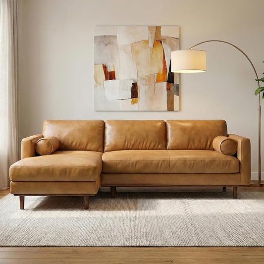 SIMPLIHOME Morrison Left Sectional Sofa in Full-Grain Genuine Leather, Sienna, 102-inches Wide, L-Shaped Leather Couch with Left Chaise for The Living Room and Family Room
