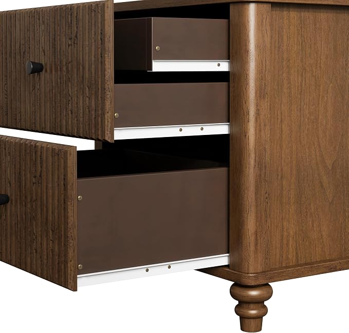 3-Pieces Bedroom Sets, Queen Size Platform Bed with 2 Nightstands, Solid Wood Platform Bed Frame with Tall Headboard and Classic American Turned Legs (Brown-5.25, Queen)