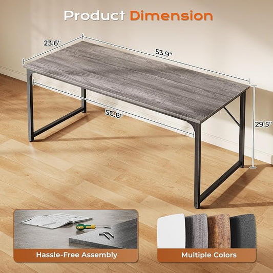PRAISUN 55 X 24 Inch Computer Desk with Deeper Desktop, Gaming Office Writing Work Desk for Home Office, Study, Bedroom, Work from Home, Metal Frame, Grey