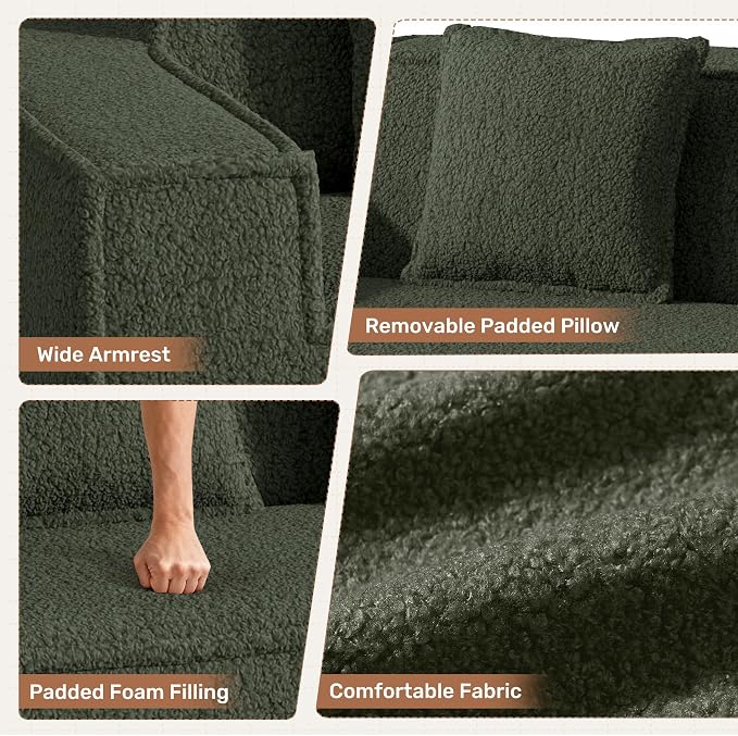 75'' Cloud Loveseat Sofa, No Assembly Required Comfy Deep Seat Couches 1 pcs for Living Room, Bedroom, Apartment(Teddy Fabric-Green)