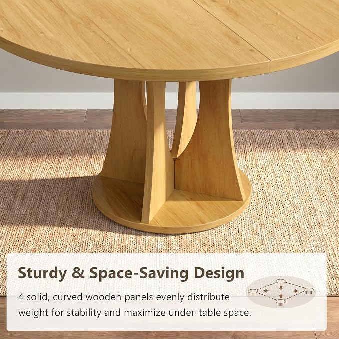 Einhomn 43-59" Extendable Round Dining Table, Kitchen Table for 4-8, Farmhouse Circle Dining Room Table with Removable Leaves,Hidden Storage, Space Saving Wood Kitchen & Dining Room Furniture, Oak