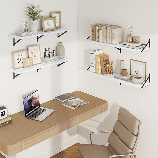 Axeman Deep Floating Shelves | 40 Inch White Wall Shelves Set of 2 | 10 Inch Deep Rustic Wood Shelves for Wall | 40'' W x 10''D White Shelves for Living Room Bathroom Kitchen