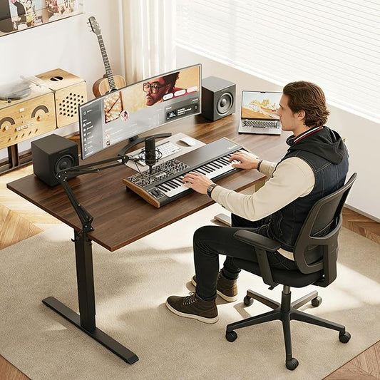 Agilestic Electric Standing Desk, 48 x 28 Inches Height Adjustable Desk, Sit Stand up for Work Office Home, Ergonomic Rising Computer Table with Memory Preset, Dark Walnut