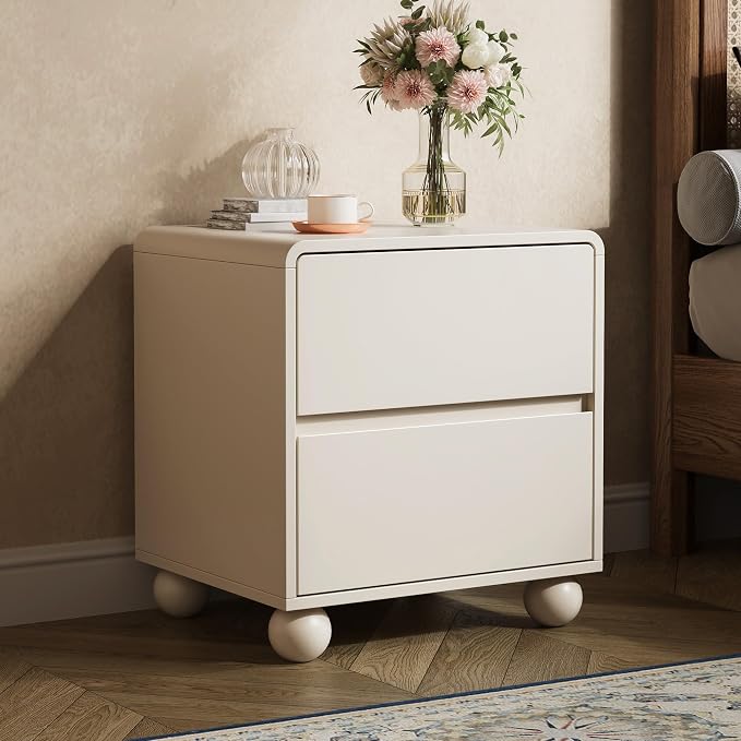 MAISONARIA Mid-Century 3-Piece Dresser Bedroom Set, 6 Drawer Dresser & 2 Drawer Nightstands with Curved Profile Design & Handle Free, Wood Chest of Drawers for Bedroom, Living Room, Hallway, Beige
