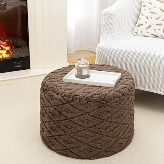 Round Pouf Ottoman 20 x 20 x 14 Inches Boho Poof Home Decor Floor Pouffe Ottoman Foot Rest for Couch Sofa Bean Bag Chairs Living Room Bedroom (Dark Coffee)