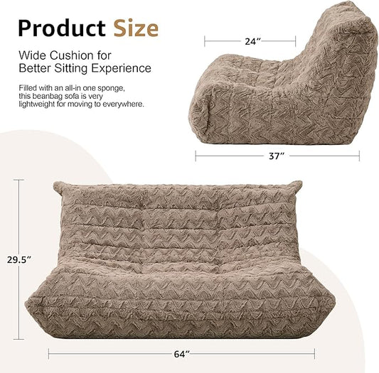 Hobestluk Large Bean Bag Chair Faux Fur BeanBag Couch for Living Room | Brown Chevron, Loveseat,Ergonomic Design,Memory Foam,Anti-slip Bottom,No Assembly Required,Decorative Style for Living Room
