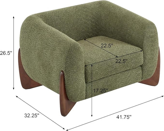 Christopher Knight Home Holly Modern Boucle Fabric Upholstered Club Chair for Living Room, Home Office, Apartment, Relaxing Chair with Removable Cushion and Birch Wood Legs, Olive Green+Walnut