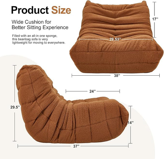 Hobestluk Adults Bean Bag Chair Faux Fur BeanBag Couch for Living Room | Brown Teddy,Ergonomic Design,Memory Foam,UltraSoft,Anti-slip Bottom,No Assembly Required,Decorative Style for Living Room