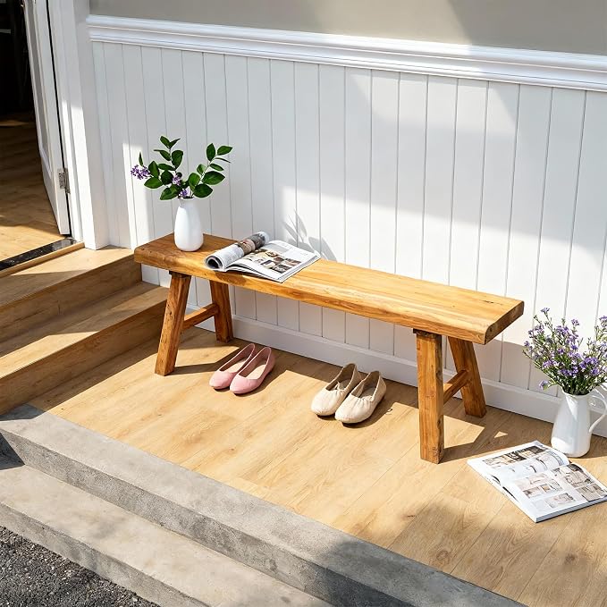 Wooden Bench Indoor Farmhouse Skinny Entryway Bench Hallway Foyer | Rustic Indoor Bench for End of Bed, Norrow Solid Wood Benches for Bedroom Living Room(39.37in)