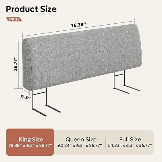 4.7” Headboard Only for King Size Bed, No Drill Needed, Gray | 5-Min Assembly, Upholstered Headboard for 8–14 Inch Mattress, Washable Cover, Perfect for Renters Dorm Kids Pet