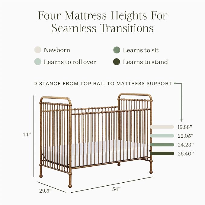 Namesake Abigail 3-in-1 Convertible Baby Crib (Gold) - GREENGUARD Gold Certified - Convertible Crib to Toddler Bed and Daybed - Baby Bed w/ 4 Adjustable Heights - Vintage Baby Crib Convertible