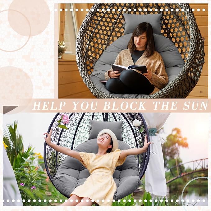 Tudomro Waterproof Egg Chair Cushion with Pillow Filling 2.58 kg Replacement Rocking Wicker Chair Cushion 48" x 32" High Back Hanging Swing Hammock Pad Thicken for Outdoor Patio Garden (Dark Gray)