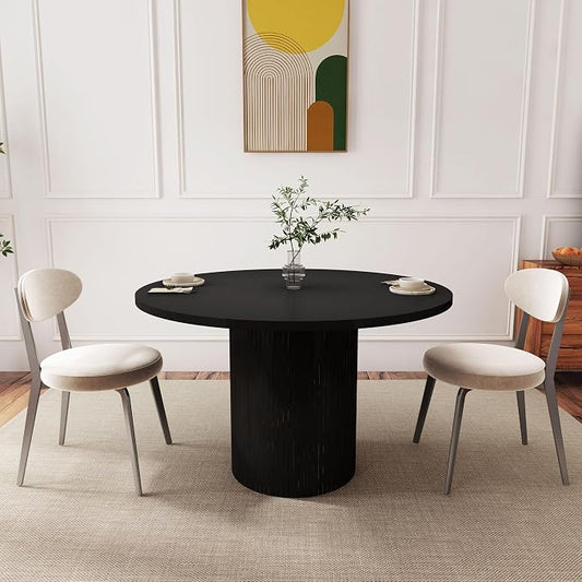 47 Inch Round Dining Table, Farmhouse Fluted Dining Kitchen Table, Modern Wood Small Circle Dining Table for Kitchen Living Room, Black
