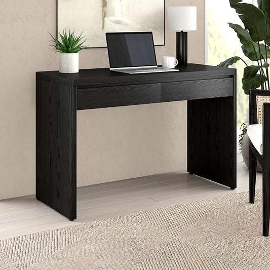 Henn&Hart 48" Modern Rectangular Wooden Home Office Desk Computer Desk Writing Table with 2 Storage Drawers for Home Office, Natural Black
