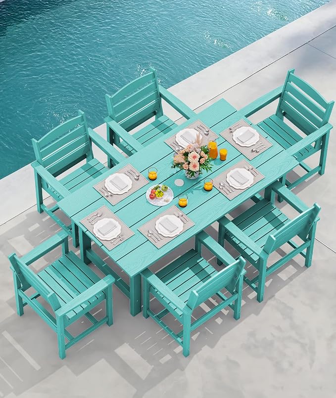 SERWALL 67" Rectangle HDPE Outdoor Dining Table for 6,Aruba