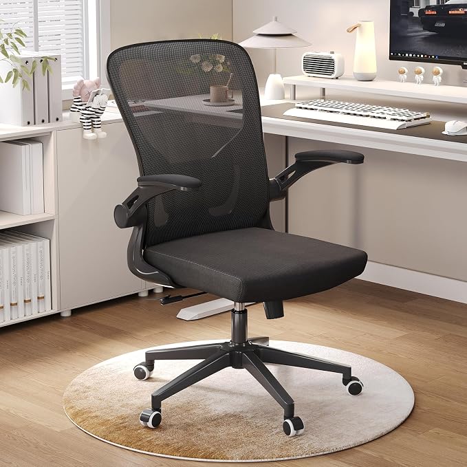 Ergonomic Office Chair, High-Back Mesh Computer Desk Chair with Adjustable Height, Lumbar Support, Flip-Up Armrests,and Swivel Rolling Design for Home and Office Use